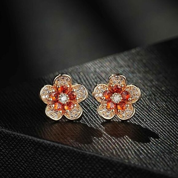 Neiman Marcus Austrian 925 Sterling Silver Crystal Flower Stud Earrings - Picture 3 of 4